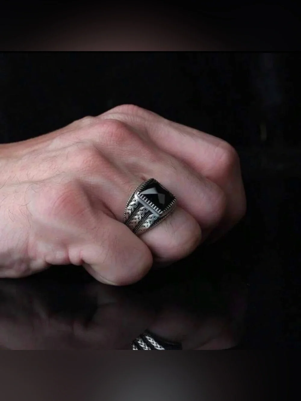 Men's Black Onyx Square Signet Ring - Sterling Look Fashion Ring sz 12